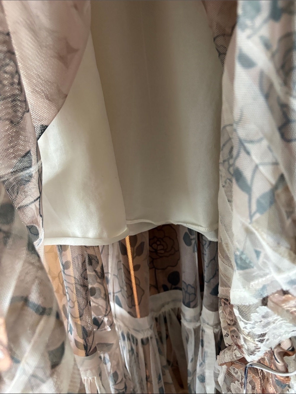 Lapis Sheer Floral Tiered Maxi Skirt in Tan, White and Gray - Picture 3 of 6